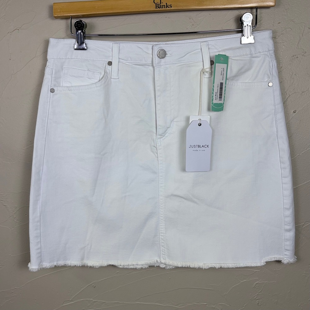 NWT Just Black Denim Skirt Large Tatiana Frayed White Western Cowgirl Festival
